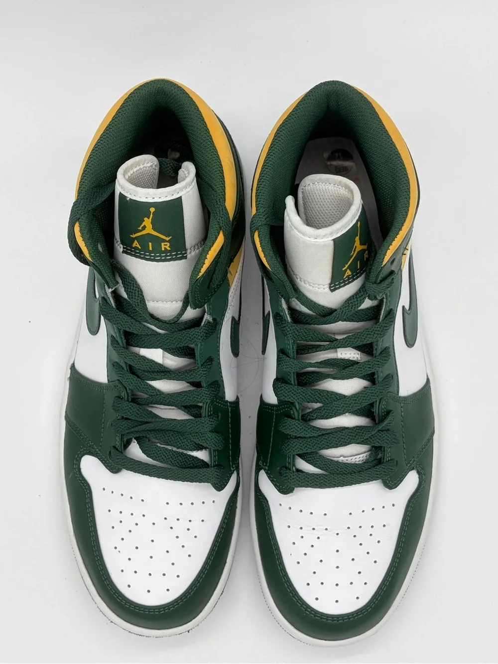 AirJordan 1 Mid Sonics Men’s Athletic Shoes Green White Yellow High-Top Sneakers